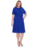 Jessica Howard Plus Bow-Trim Fit & Flare Dress