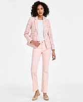 Jones New York Womens Plaid Tweed Blazer Short Sleeve Top Lexington Straight Leg City Jeans
