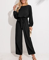 Women's Long Sleeve Belted Jumpsuit