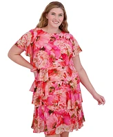 Jessica Howard Plus Chiffon Asymmetrical-Tiered Dress
