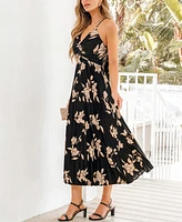 Women's Elegant Florals Pleated Midi Beach Dress