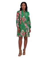 Jessica Howard Women's Chiffon Pleated Floral-Print Dress