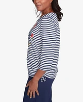 Alfred Dunner Petite Free Spirit Striped Butterfly Embroidered Top