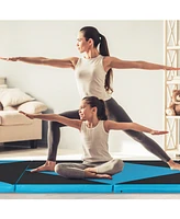 4-Panel Pu Leather Folding Exercise Gym Mat with Hook and Loop Fasteners-Black & Turquoise