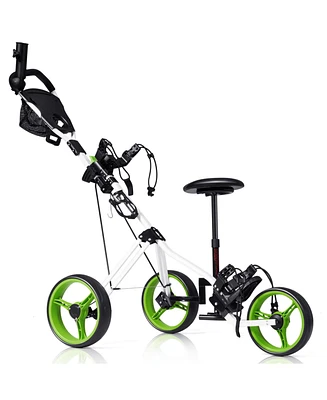 Foldable 3 Wheels Push Pull Golf Trolley with Scoreboard Bag