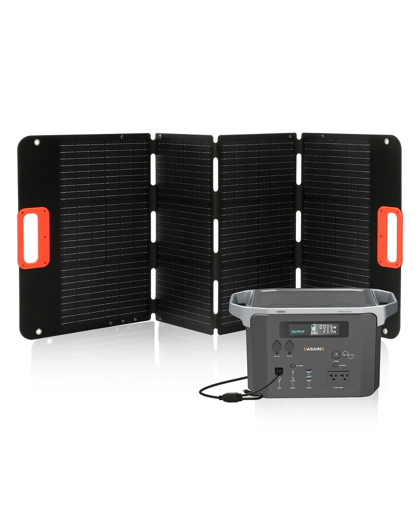 Mondawe Black Portable Power Station 1075Wh 25.6V 42Ah)with 200W Solar Panels