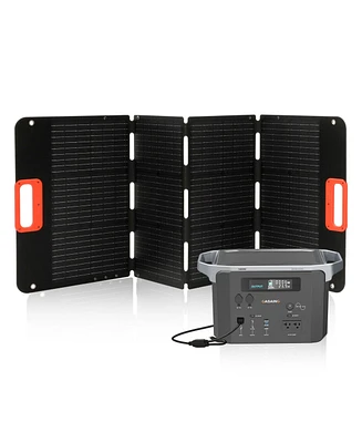 Mondawe Black Portable Power Station 1075Wh 25.6V 42Ah）with 200W Solar Panels