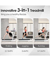 Kuyotq 3-in-1 Folding Treadmill with Large Desk and Lcd Display
