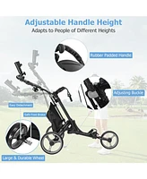 3 Wheels Folding Golf Push Cart with Storage Bag and Scoreboard