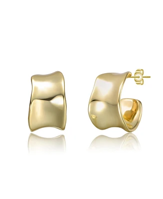 14K Gold Plated Waterfall Free Form Chunky C-Hoop Earrings