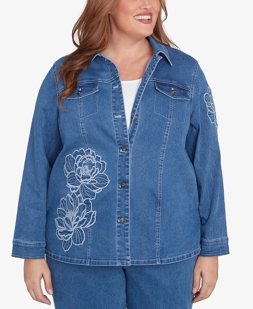 Alfred Dunner Plus Free Spirit Super Stretch Floral Denim Jacket