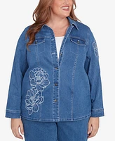 Alfred Dunner Plus Free Spirit Super Stretch Floral Denim Jacket