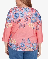 Alfred Dunner Plus Free Spirit Showstopping Crew Neck Floral Knit Top