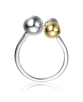 Sterling Silver Two-Tone White Gold Plated & 14K Gold Plated Modern Three-Ball Ring