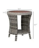 Outsunny 18" Wicker Table, 2-Tier Outdoor Side Table, Mixed