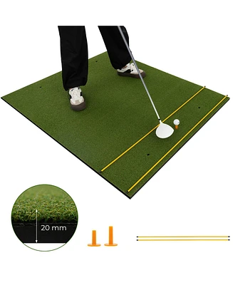 Artificial Turf Mat for Indoor and Outdoor Golf Practice Includes 2 Rubber Tees and 2 Alignment Sticks