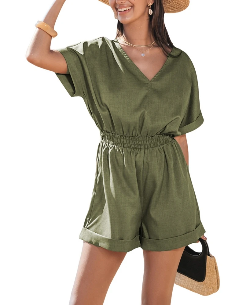 Women's V-Neck Straight Leg Romper