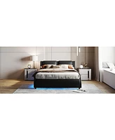 Upholstered Platform Bed with Led Light and Slatted Frame for Stylish Functional Bedroom