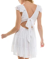 Trixxi Juniors' Clip-Dot Ruffled V-Neck Tiered Dress