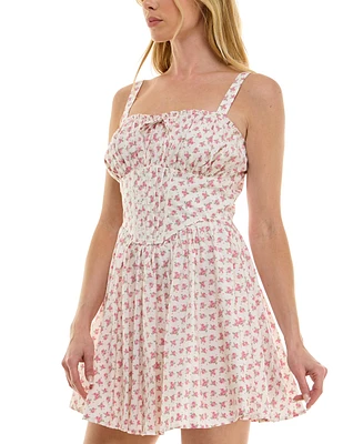 Trixxi Juniors' Cotton Printed Corset-Style Mini Dress