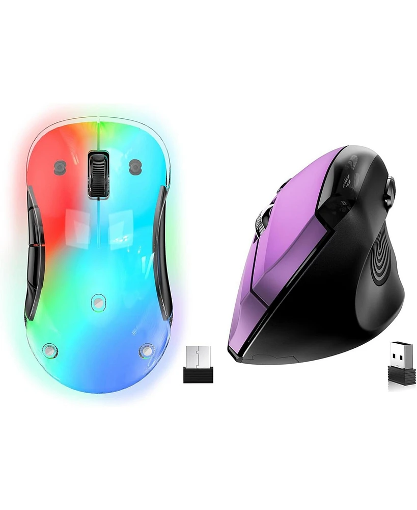 memzuoix 2.4G Wireless Mouse, Cordless Computer Mice Wireless Mouse for Laptop, Desktop, Pc, MacBook- 2 Pack (Led Rechargeable Wireless Mouse Ergonomi