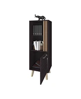 Fm Furniture Ac Chin Storage Cabinet with a Door and Open Storage, Wengue + Natural Oak