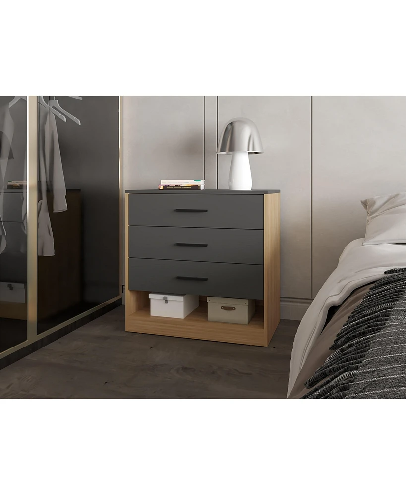 Fm Furniture Lowrys Dresser with 3 Drawers and Open Shelf, Natural Oak and Matt Grey