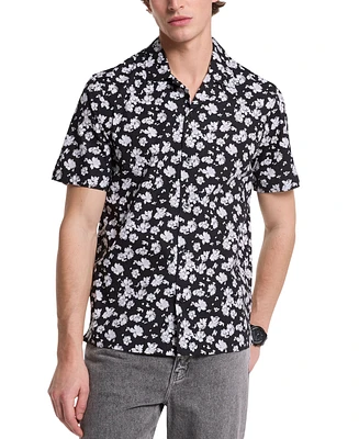 Michael Kors Men's Relaxed Fit Short Sleeve Button-Front Floral Print Camp Shirt