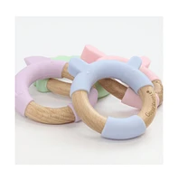 GooseWaddle Pink Bunny Circle Teether Wooden + Silicone