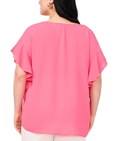 Vince Camuto Plus Flutter-Sleeve Split-Neck Top