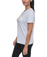 Dkny Women's Active Rhinestone-Logo Distressed Crewneck Cotton T-Shirt