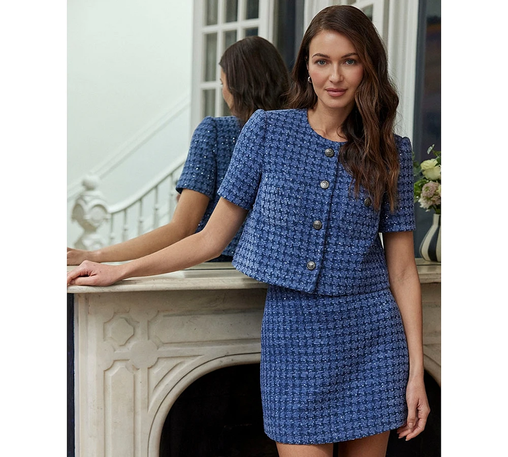 CeCe Women's Tweed Short-Sleeve Collarless Jacket