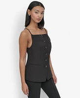 Dkny Women's Sleeveless Square-Neck Button-Front Blouse