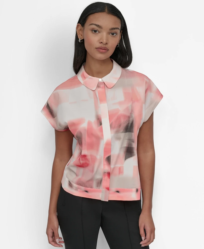 Dkny Women's Printed Short-Sleeve Camp Shirt