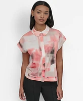 Dkny Women's Printed Short-Sleeve Camp Shirt