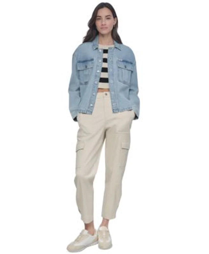Dkny Jeans Womens Utility Pocket Denim Jacket Cropped Sleeveless Sweater Utility Pocket Cargo Pants