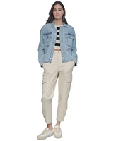 Dkny Jeans Womens Utility Pocket Denim Jacket Cropped Sleeveless Sweater Utility Pocket Cargo Pants