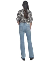 Dkny Jeans Womens Printed Roll Tab Shirt High Rise Released Hem Flare Jeans