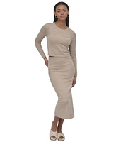 Dkny Jeans Womens Pointelle Knit Cropped Sweater Pointelle Knit Midi Skirt