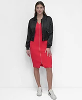 Dkny Women's Long-Grommet-Trim-Sleeve Satin Bomber Jacket