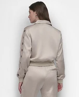 Dkny Women's Long-Grommet-Trim-Sleeve Satin Bomber Jacket