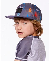 Deux par Deux Baby Boys Printed Cap Orange, Red, And Blue Sharks On Gray