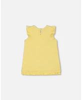 Deux par Big Girls Organic Cotton Tunic With Frill And Print Yellow Flamingo