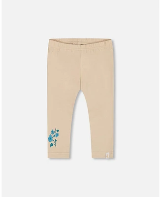 Deux par Big Girls Organic Cotton Legging Beige With Blue Flowers