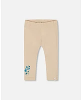 Deux par Big Girls Organic Cotton Legging Beige With Blue Flowers