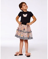 Deux par Toddler Girls Organic Cotton Top With Applique Black And Pink Butterfly - Toddler|Child