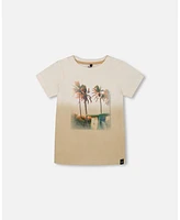 Deux par Big Boys Short Sleeve Organic Cotton Graphic Tee Gradient White And Beige