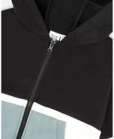 Deux par Big Boys French Terry Color Block Full Zip Hoodie Cardigan Sweatshirt Black, Teal And Shimmer