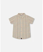 Deux par Big Boys Short Sleeve Button Down Shirt Beige And Sage Plaid