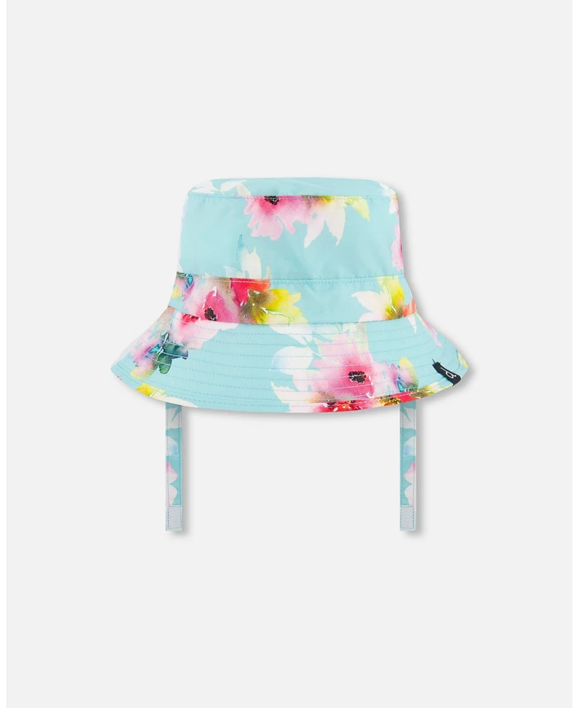 Deux par Toddler Printed Beach Sun Hat Turquoise And Pink Flowers